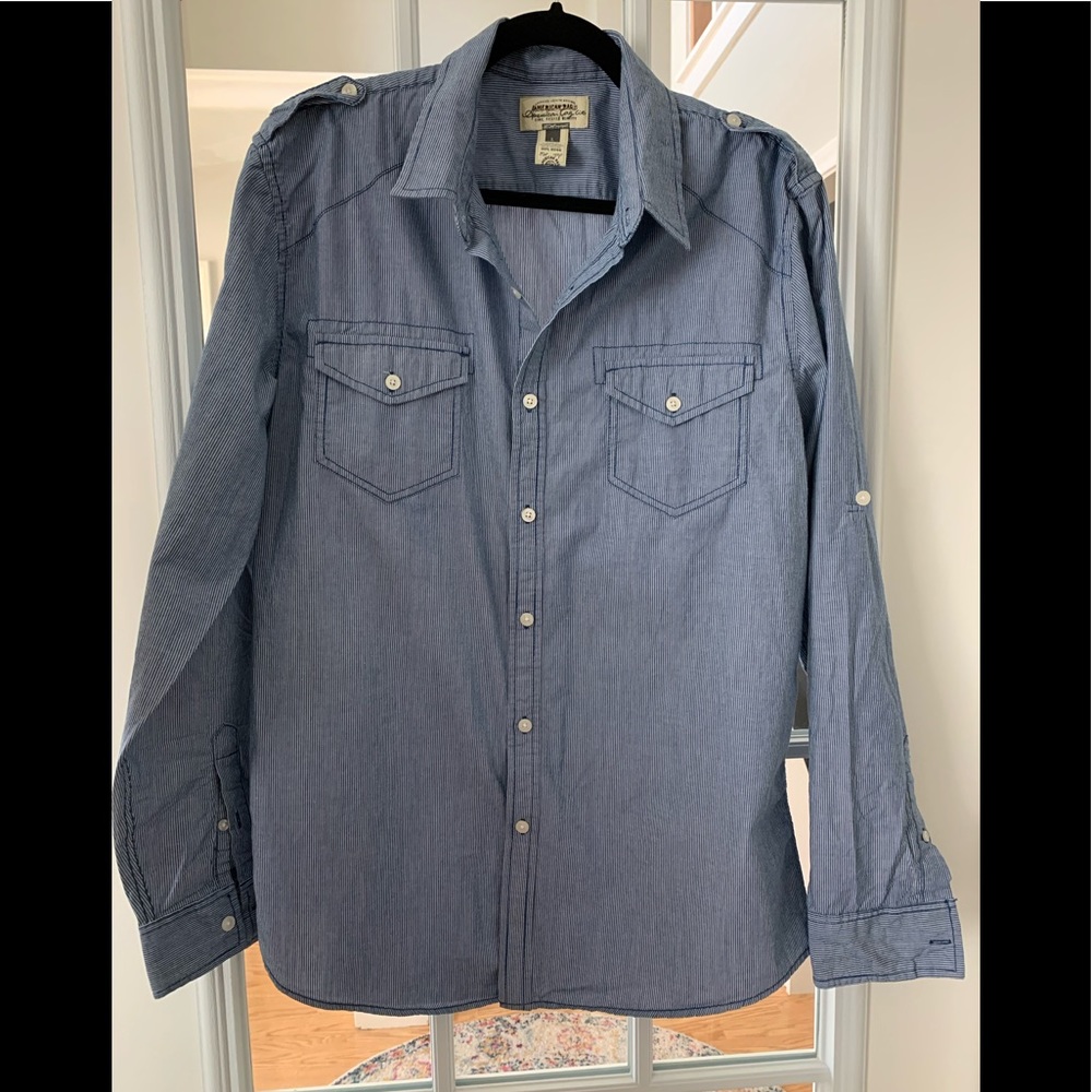 Button Down, American Rag, Blue/White Stripe, Size L